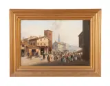 Untitled (Village Scene) by Anton Schoth, oil on canvas, sold Apr 2024