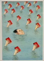 political cartoon painting by Tony Auth, watercolor on paper, sold Feb 2019