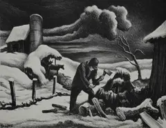 Untitled by Thomas Hart Benton, lithograph on paper "The Woodpile", sold Jan 2019