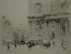 Untitled by William Walcot, 1914, drypoint etching on paper "St Paul’s Cathedral – the North-West corner of the West Front", sold Jan 2019