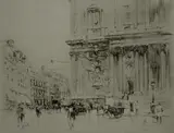 Untitled by William Walcot, 1914, drypoint etching on paper "St Paul’s Cathedral – the North-West corner of the West Front", sold Jan 2019
