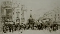 Untitled by William Walcot, drypoint etching on paper "Piccadilly Circus", sold Jan 2019