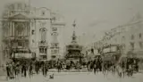 Untitled by William Walcot, drypoint etching on paper "Piccadilly Circus", sold Jan 2019