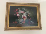 floral still life with fruit by Terence Alexander, oil on canvas, sold Oct 2022