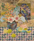 Still Life with Flowers and Lemons by Catherine Paynter, acrylic on canvas, sold Mar 2021