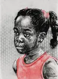 Portrait of a Girl in Pink by Bambo Sibiya, 2020, charcoal and acrylic on canvas, sold Mar 2021