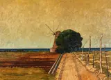 Dutch Landscape with Windmill by Diamond Bozas, oil on board, sold Mar 2021