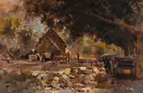 Landscape with Farmhouse and Donkey Cart by Errol Boyley, oil on board, sold Mar 2021
