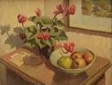 Still Life - Cyclamen by John Davies, Oil on board, sold Jul 2026