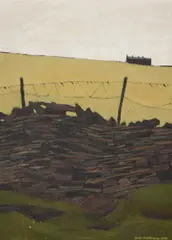 Untitled by Derek H. Wilkinson, Oil on board, a study of a dry stone wall with distant hill farm, signed and dated, sold Jul 2026
