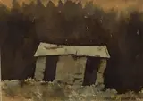 The Little Hut by David Pyatt, Watercolour 'The Little Hut', a woodland barn/bothy, signed and dated, sold Jul 2026