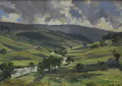 Untitled by Bertram Priestman, Oil on board, a vibrant Yorkshire Dale landscape in summer, initialled and dated, sold Jul 2026