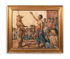 The dancing bear by Frederick Whiting, Oil on canvas, sold May 2026
