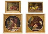 Still life of apples, grapes and raspberries on a mossy bank by George Clare, oil, sold May 2026