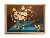 Still life of flowers in a vase with peaches and pears by Pierre-Marie Rudelle, oil, sold May 2026