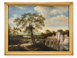 River landscape with bridge and castle by Jan Pennits, oil, sold May 2026
