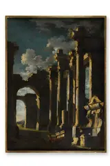 An architectural capriccio at moonlight by Gernnaro Greco 'il Masacotta', oil, sold May 2026