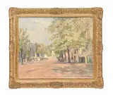 Figures in a tree-lined street by Alfred Hayward, Oil on canvas signed and dated, sold May 2026