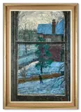 Winter landscape through a window by Jack E. Millar, Oil on board, sold Apr 2026