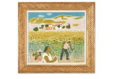 Cutting sunflowers by Alberto Morrocco, Oil on canvas, sold Apr 2026
