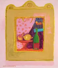 Window with bird and wine bottle by Leon Morrocco, Oil on canvas, sold Apr 2026