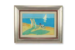 Dog and deckchair by Alberto Morrocco, Oil on panel, sold Apr 2026