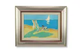 Dog and deckchair by Alberto Morrocco, Oil on panel, sold Apr 2026