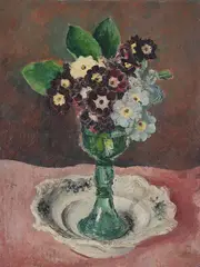Auriculas in a glass vase by Augustus John, 1942, Oil on canvas, sold Apr 2026