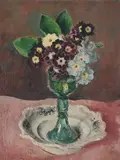 Auriculas in a glass vase by Augustus John, 1942, Oil on canvas, sold Apr 2026