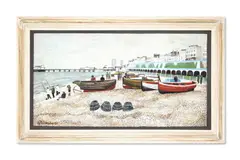 Boats on brighton beach by Alfred Daniels, 1978, Oil on board, sold Apr 2026