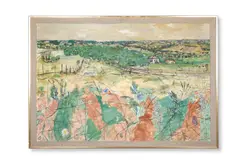 Segos valley with wild orchids and marguerites by Anthony Gross, 1978, Oil and ink on canvas, sold Apr 2026