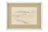Estuary landscape by Lucien Pissarro, 1913, Pencil and coloured crayon, sold Apr 2026
