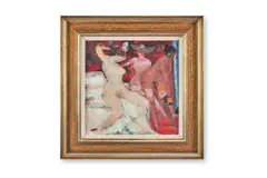 In a red room by Robin Philipson, 1988, Oil on board, sold Apr 2026