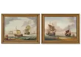 Sailing boats moored by Thomas Whitcombe, Oil on canvas, a pair One signed with initials, sold Apr 2026