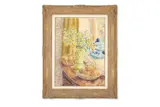 Peaches and apples in baskets, yellow flowers in a va by Paul Maze, Pastel on buff paper, sold Apr 2026