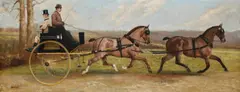 A horse-drawn buggy on a track with a hunt beyond by George Paice, Oil on canvas, sold Apr 2026