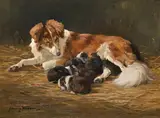 A mother and pups by John Murray Thomson, Oil on canvas, sold Apr 2026