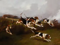 Hunting hounds by George Wright, Oil on canvas, sold Apr 2026