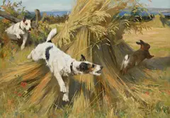 Terriers after a rabbit by Arthur Wardle, Oil on canvas, sold Apr 2026