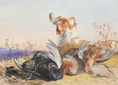 Gundog with game by James Hardy junior, Watercolour heightened with white, sold Apr 2026