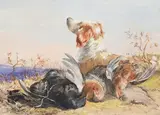 Gundog with game by James Hardy junior, Watercolour heightened with white, sold Apr 2026