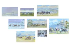 Eight racing scenes by David Trundley, Gouache on paper Five signed, sold Apr 2026