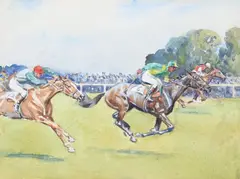 The finish by Lionel Edwards, Watercolour and pencil, heightened with white Possibly signed beneath the mount, sold Apr 2026