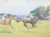 The finish by Lionel Edwards, Watercolour and pencil, heightened with white Possibly signed beneath the mount, sold Apr 2026