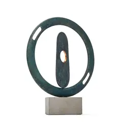 'cycles iv' sculpture; 2014 by Philip Hearsey, Bronze, Forest of Dean stone base; rotates, sold Apr 2026