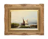 Boats setting sail by Nicolaas Riegen, Oil on canvas, sold Apr 2026