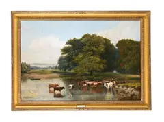 Landscape with cattle by John MaCpherson, Oil on canvas, sold Apr 2026