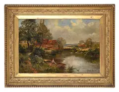 River landscape with a rowing boat by Ernest Walbourn, Oil on canvas, sold Apr 2026