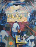 Skittle alley in the black lion pub by Julian Trevelyan, Oil on canvas, sold Mar 2026