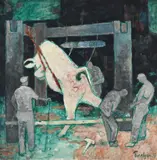 Shoeing oxen ii by Julian Trevelyan, Oil on canvas, sold Mar 2026